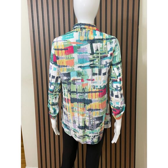 Ali Miles Women's S Green Button-Up Rayon Shirt Tunic Artsy Coastal Cottage Boho - Picture 2 of 9